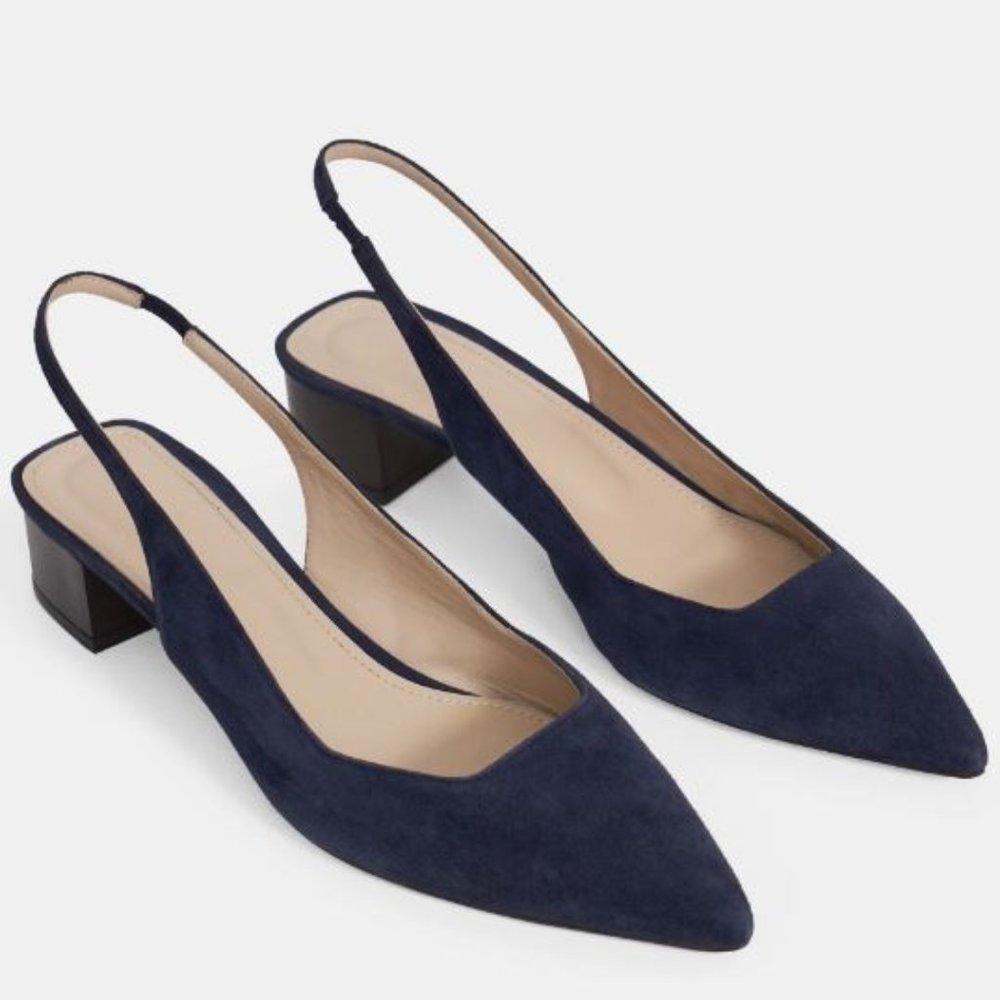 THEORY Navy pump Block heel - slingback style suede shoes